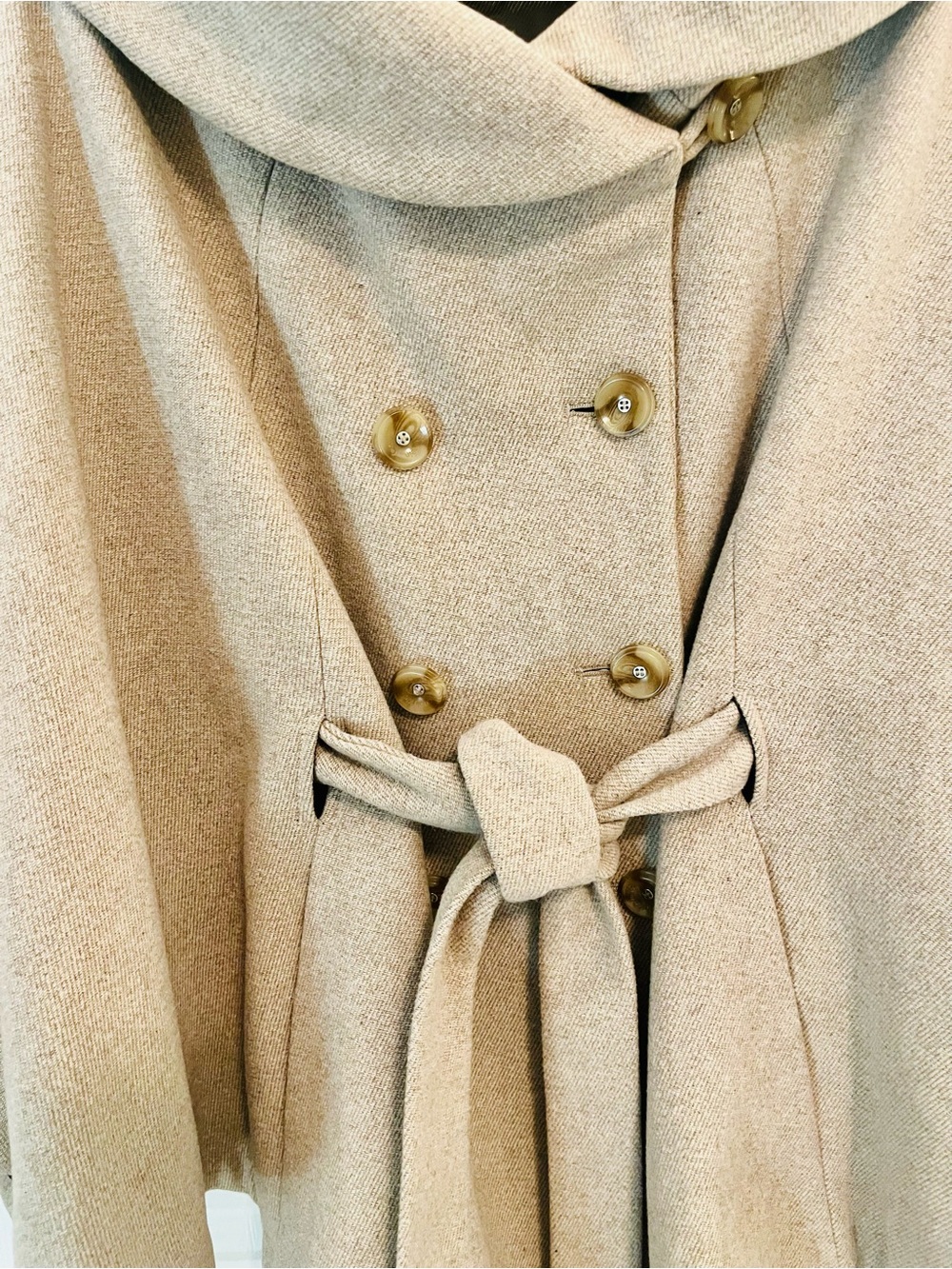 Calvin Klein Beige Belted Cape Coat S/M Double Breasted Oversized Collar - Picture 5 of 10
